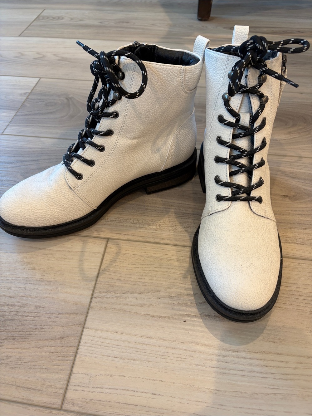 BareTraps White Lace-Up Combat Boots with Black Soles